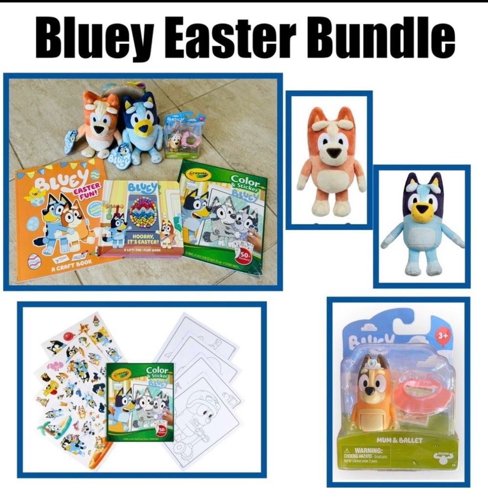 Bluey Easter Bundle-Bluey & Bingo Duo Stuffed Animals, Mum Figured, & Books - Picture 1 of 12